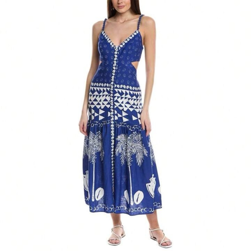 FARM Rio Blue Mixed Ondina Midi Dress Size XS
